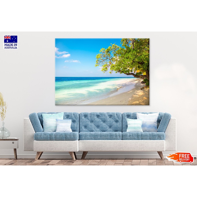 Blue Sandy Beach View in Maldives Photograph Print 100% Australian Made