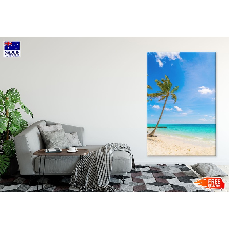 Blue Sea Ocean & Palm Tree View Photograph Print 100% Australian Made