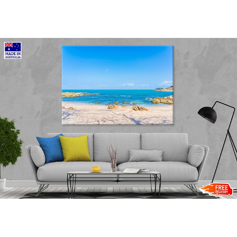 Blue Sea & Rocks on Seashore View Photograph Print 100% Australian Made