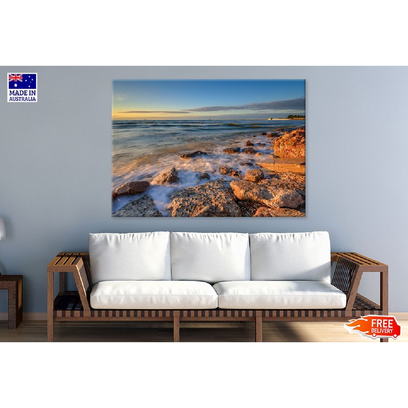 Blurred Waves on the Rocky Beach Photograph Print 100% Australian Made