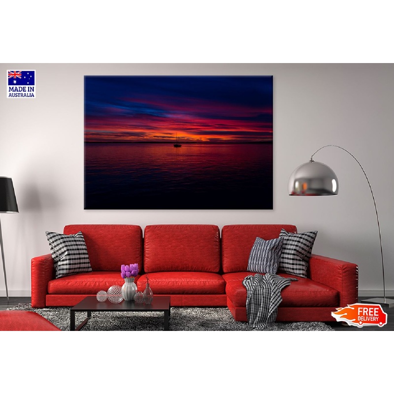 Sunset Seaside with Boat Scenery View Photograph Print 100% Australian Made