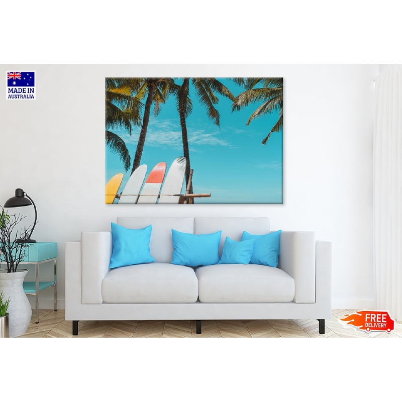 Surfboards & Palm Trees Near Sea Photograph Print 100% Australian Made