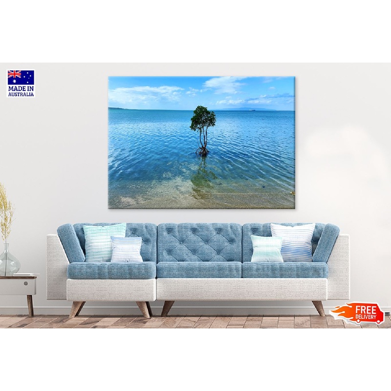 Tree on Blue Sea View Photograph Print 100% Australian Made