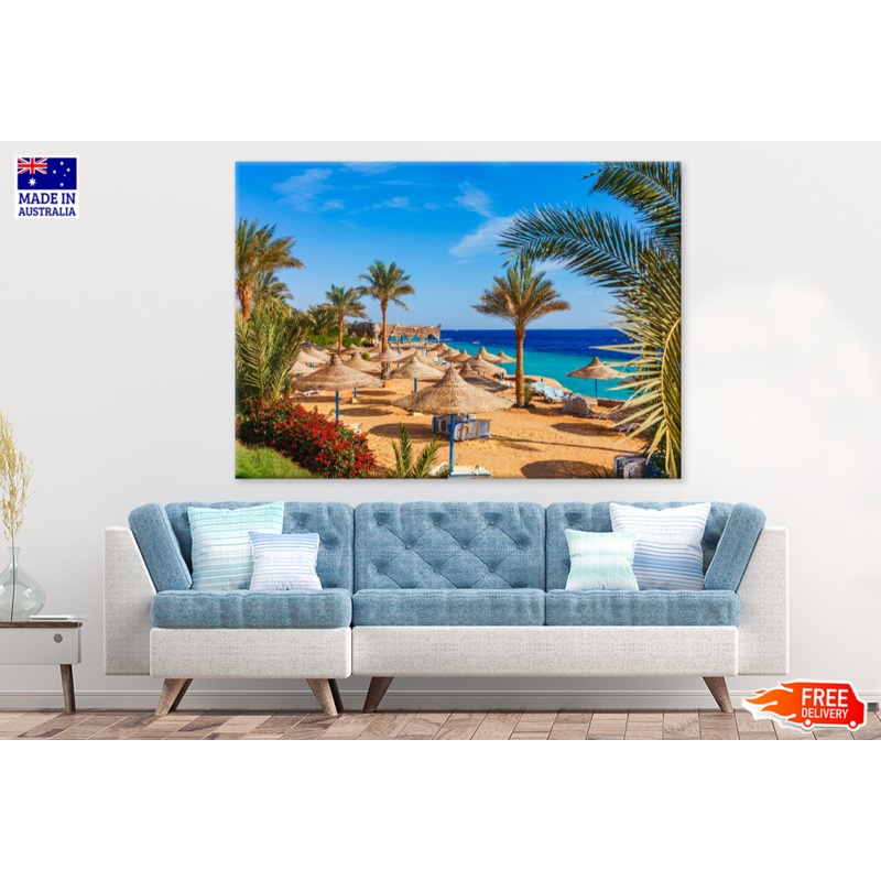 Trees & Beach Huts Sea View Photograph Print 100% Australian Made