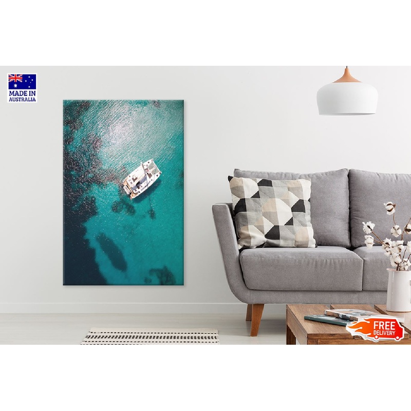 White Boat on Turquoise Sea View Photograph Print 100% Australian Made