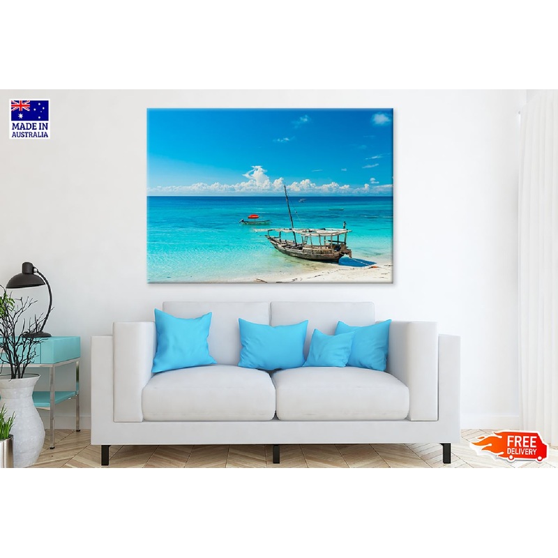 Wooden Fishing Ship on Sand Beach Photograph Print 100% Australian Made