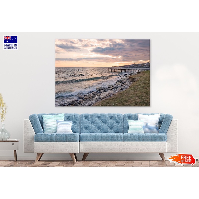 Wooden Pier & Rocks on Sea Shore Photograph Print 100% Australian Made