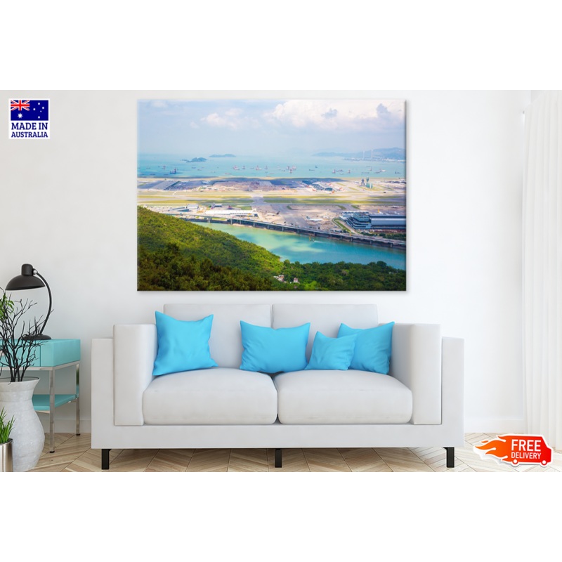 Airport & Boat On Sea View  Photograph Print 100% Australian Made