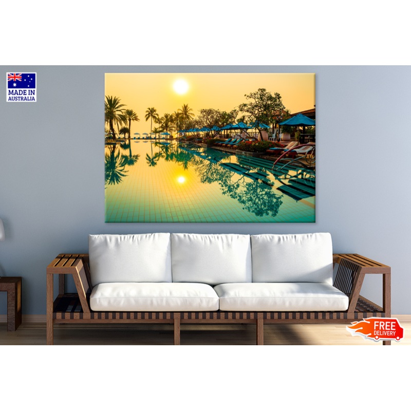 Swimming Pool & Sea Sunset View Print 100% Australian Made
