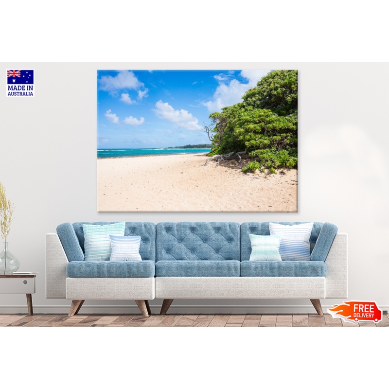 Trees On Sea Shore & Sea Sky View Print 100% Australian Made