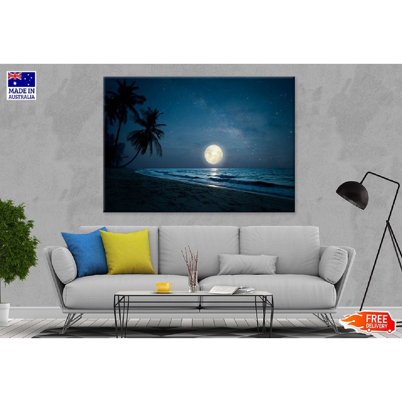 Tropical Beach with Full Moon View Photograph Print 100% Australian Made