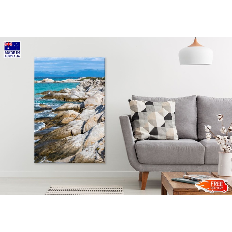 Aegean Sea Coast with Rocks View Photograph Print 100% Australian Made