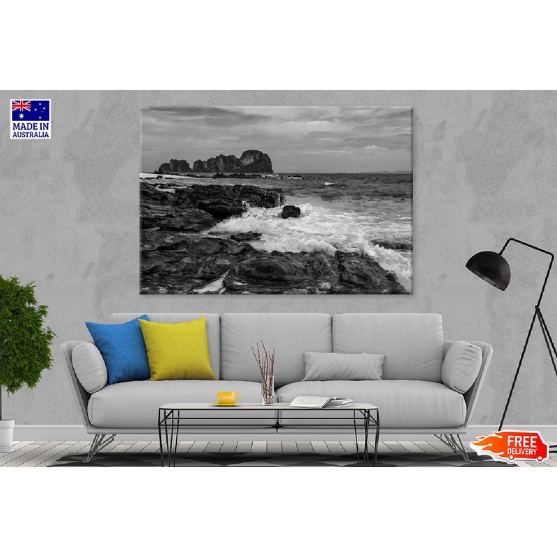 Bamboo Island Rocky Seascape B&W Photograph Print 100% Australian Made