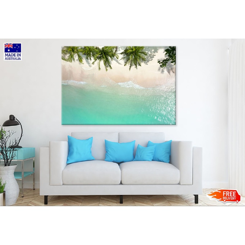 Blue Sea & Palm Trees Aerial View Photograph Print 100% Australian Made