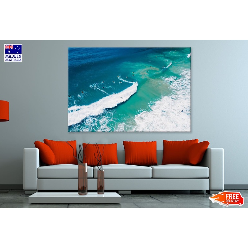 Surfers on Ocean Waves Aerial View Photograph Print 100% Australian Made