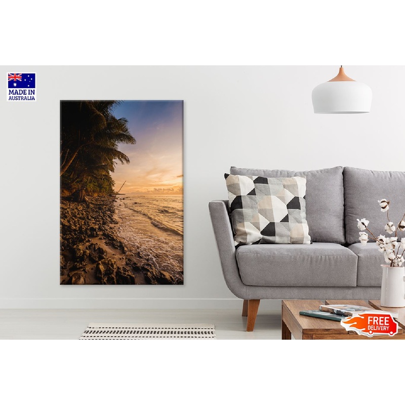 Trees on Rocky SeaShore Sunset View Photograph Print 100% Australian Made