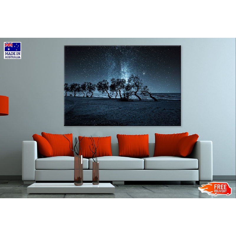 Trees Silhouette Near Sea Night View Photograph Print 100% Australian Made