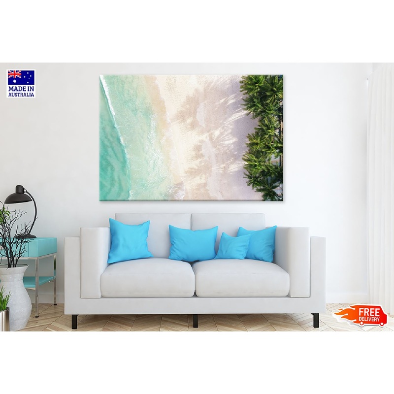 White Sand Sea Palm Trees Aerial View Photograph Print 100% Australian Made