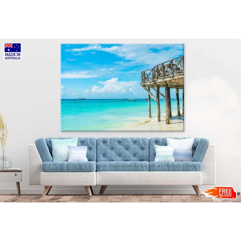 Wooden Pier On Sea Sky View Photograph Print 100% Australian Made