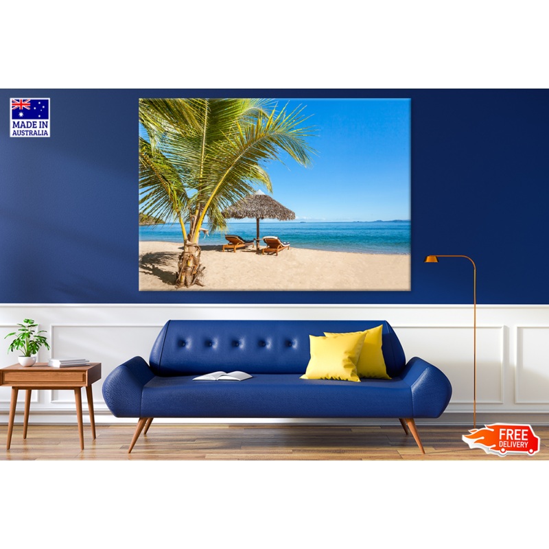 Beach Hut & Palm Trees Sea View Print 100% Australian Made