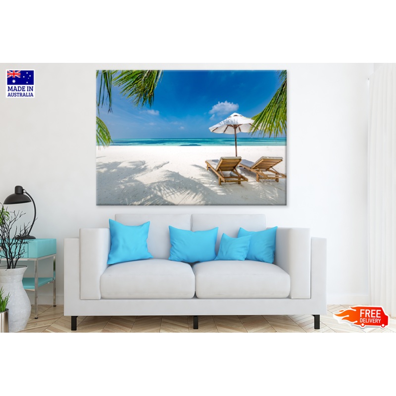 Beach Huts & Sea Sky Scenery View Print 100% Australian Made