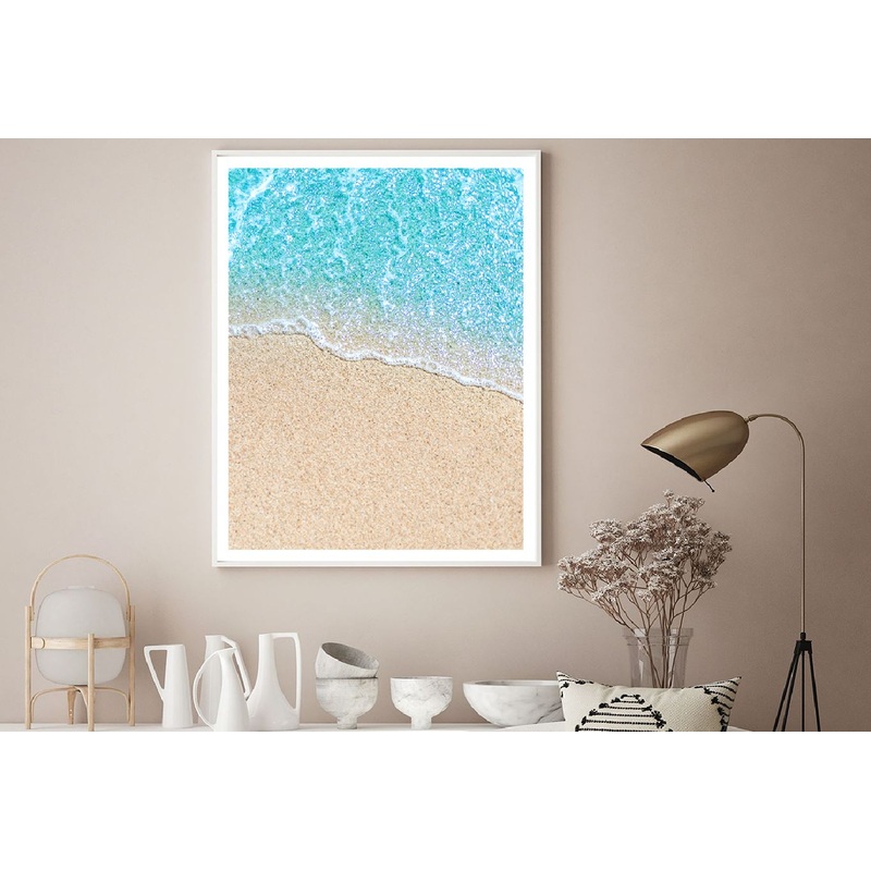 Blue Sea Waves on Sand Aerial View Photograph Home Decor Premium Quality Poster Print Choose Your Sizes