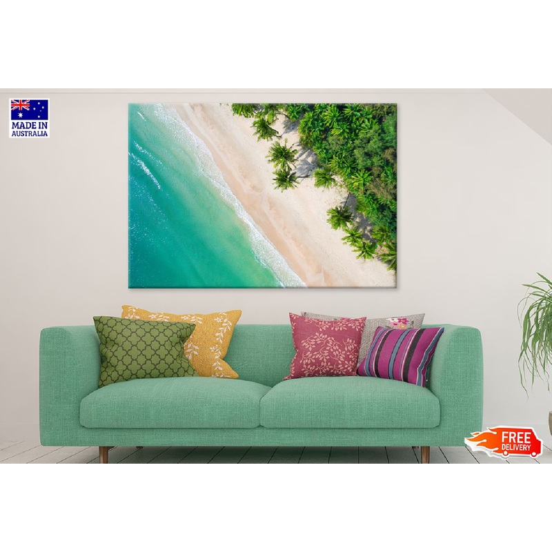 Blue Sea with Palm Trees Aerial View Photograph Print 100% Australian Made