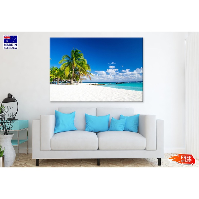 Blue Sky Summer Sea & Palm Trees View Photograph Print 100% Australian Made