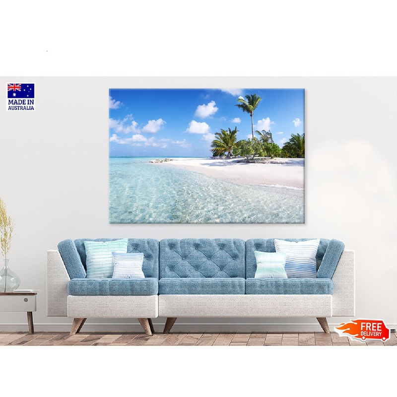 Blue Sky with Maldives Beach View Photograph Print 100% Australian Made