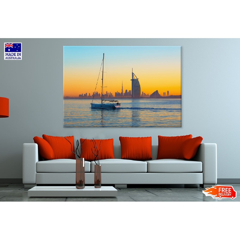 Boat Jumeirah Beach Sunset Scenery UAE Print 100% Australian Made