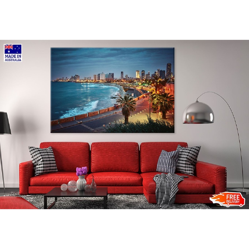 Tel Aviv Beach Night Scenery View Photograph Print 100% Australian Made