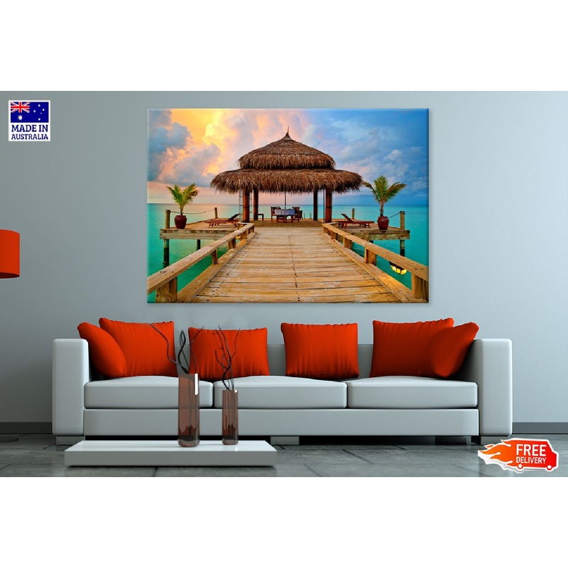 Tropical Hut on Sea Sunset View Photograph Print 100% Australian Made