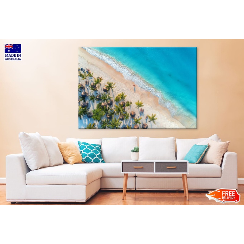 Umbrellas & Palms on Beach Aerial View Photograph Print 100% Australian Made