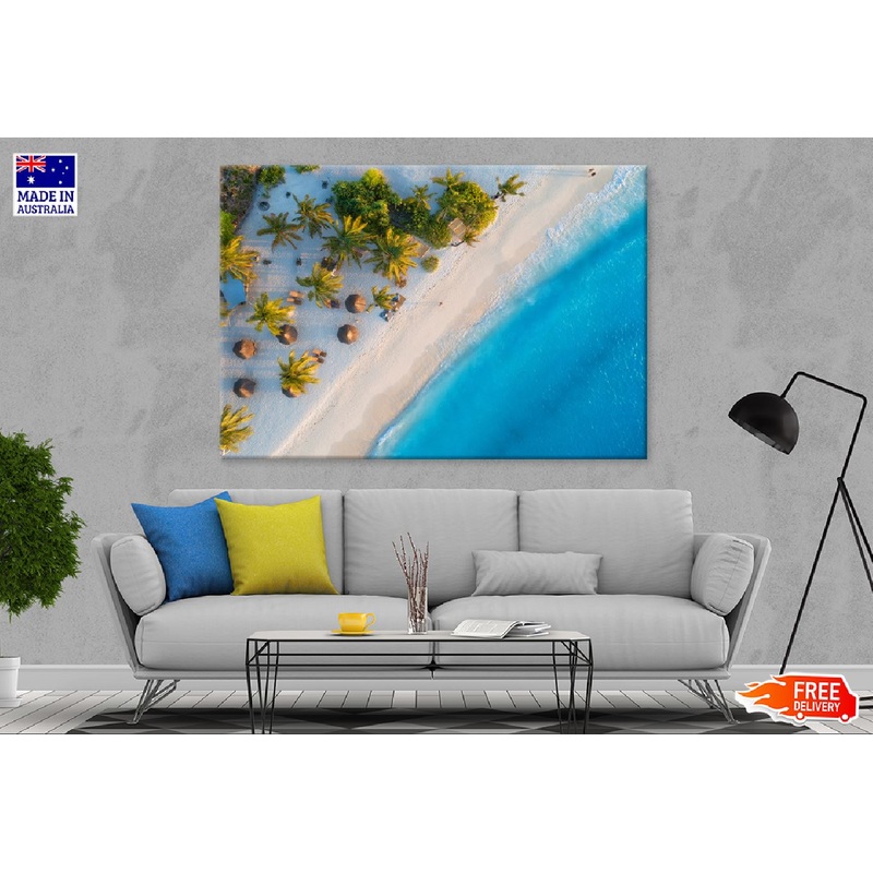 Umbrellas & Trees on Sea Aerial View Photograph Print 100% Australian Made