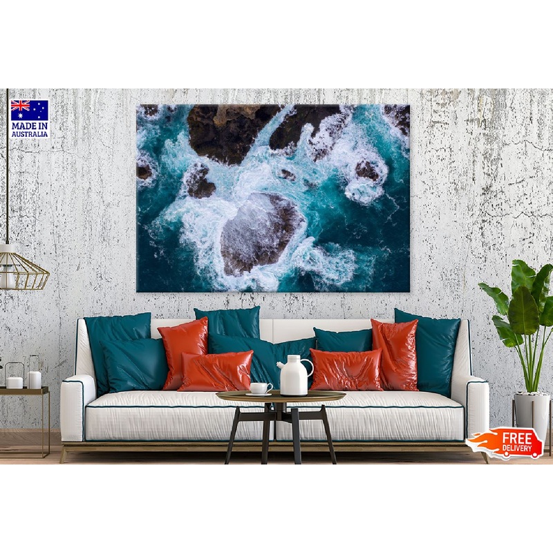 Waves Crashing on Rocks Aerial View Photograph Print 100% Australian Made