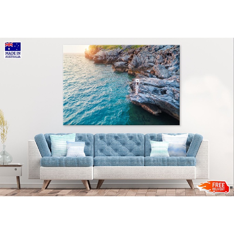 Woman on Rock Seashore Sunset View Photograph Print 100% Australian Made