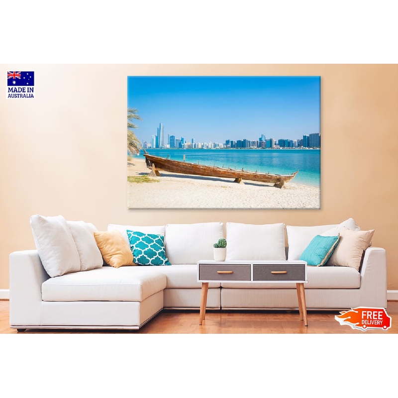 Wooden Boat near Sea Photograph Abu Dhabi Print 100% Australian Made