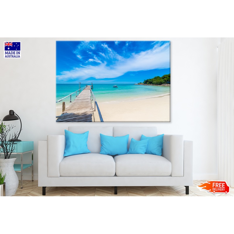 Wooden Pier & Boat On Sea Sky View Photograph Print 100% Australian Made