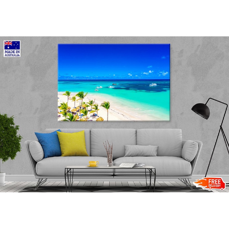 Bavaro Beach with Boats & Trees View Photograph Print 100% Australian Made