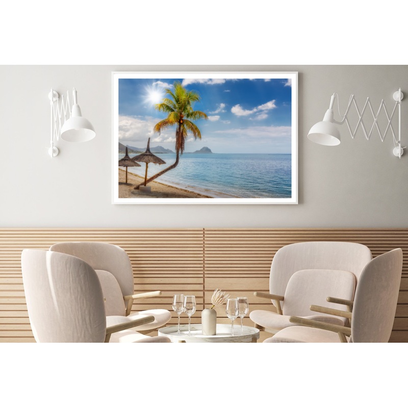 Beach Hut Palm Tree & Sea Sky View Photograph Home Decor Premium Quality Poster Print Choose Your Sizes