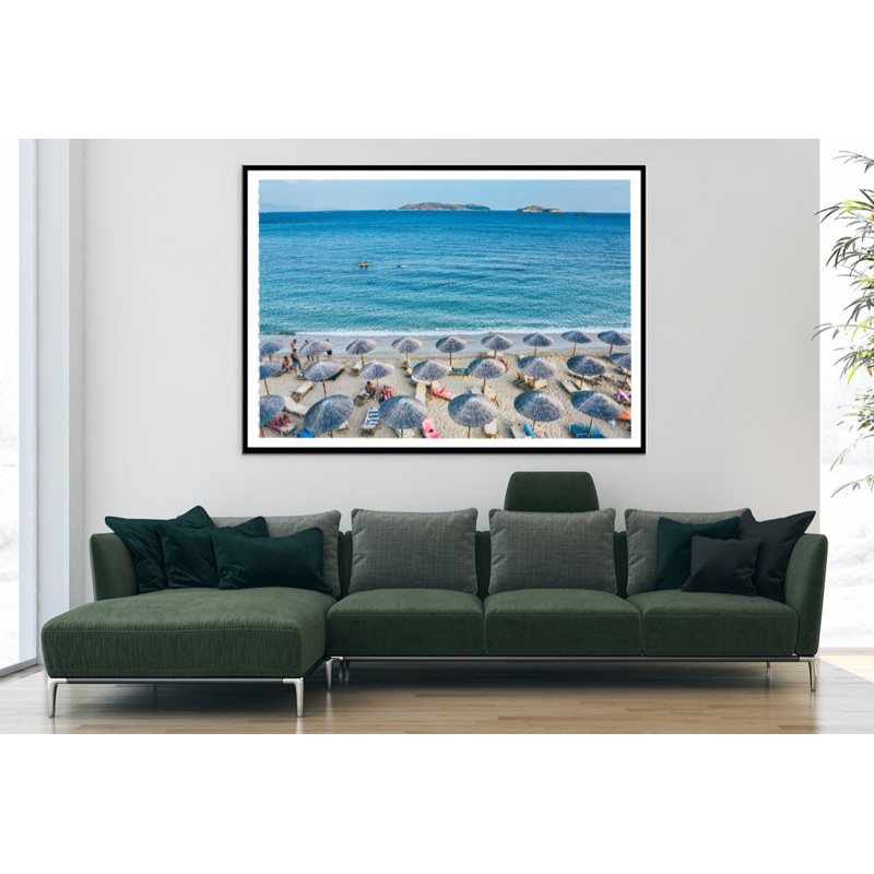 Beach Huts & Boat On Sea Scenery View Photograph Home Decor Premium Quality Poster Print Choose Your Sizes