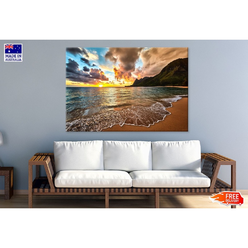 Sunrise on Sandy Beach Scenery Photograph Print 100% Australian Made