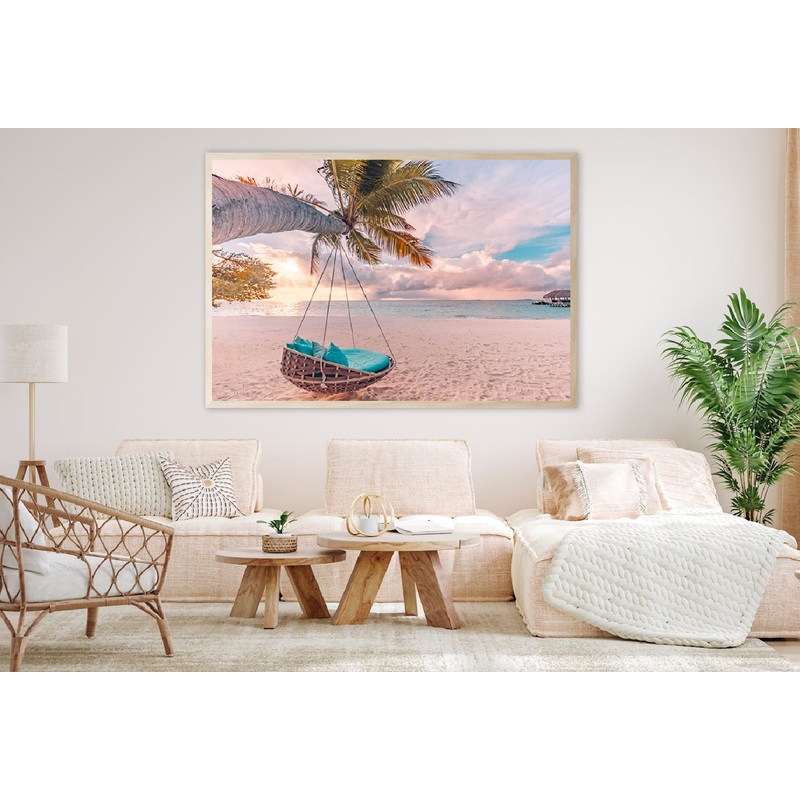 Tropical Beach Sunset with Swing Photograph Home Decor Premium Quality Poster Print Choose Your Sizes