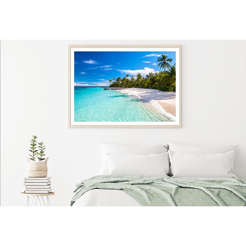 Typical Blue Beach View Photograph in Maldives Home Decor Premium Quality Poster Print Choose Your Sizes