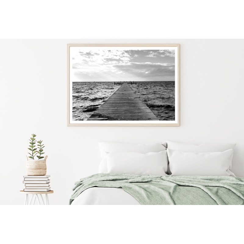 Wooden Pier On Sea Sky B&W Photograph Home Decor Premium Quality Poster Print Choose Your Sizes