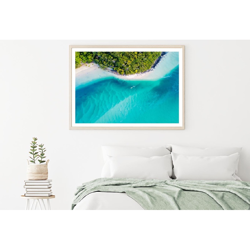 Aerial View of Blue Beach Scenery Photograph Home Decor Premium Quality Poster Print Choose Your Sizes
