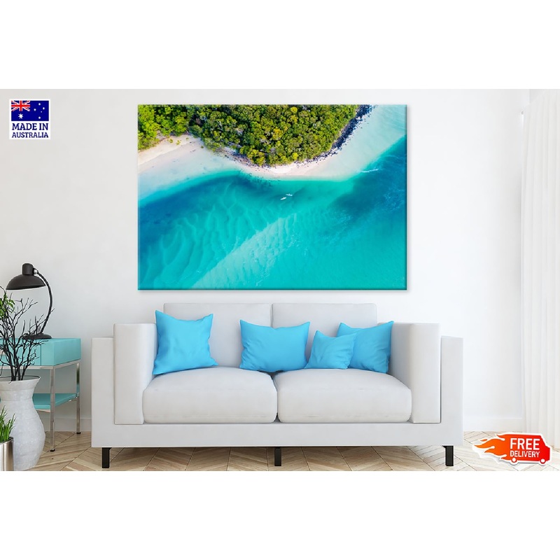 Aerial View of Blue Beach Scenery Photograph Print 100% Australian Made