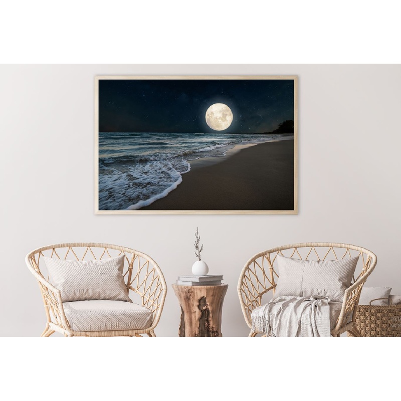 Beach & Full Moon with Star View Home Decor Premium Quality Poster Print Choose Your Sizes