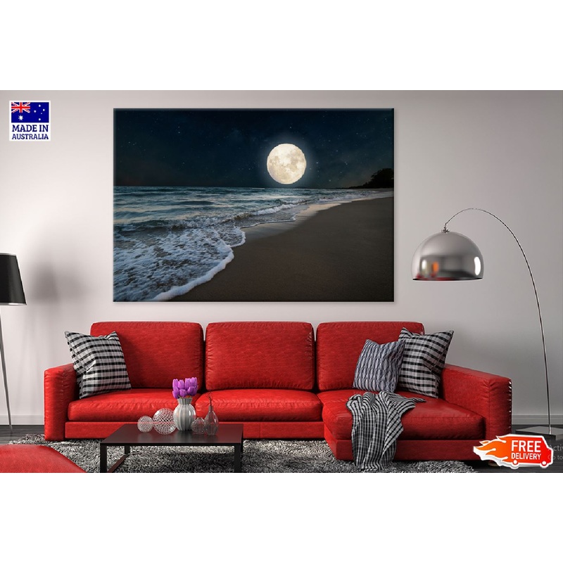 Beach & Full Moon with Star View Photograph Print 100% Australian Made