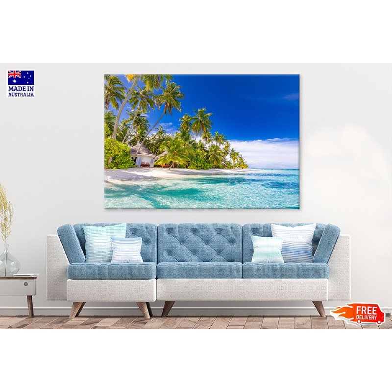 Beach Villa & Palm Trees near Sea Photograph Print 100% Australian Made